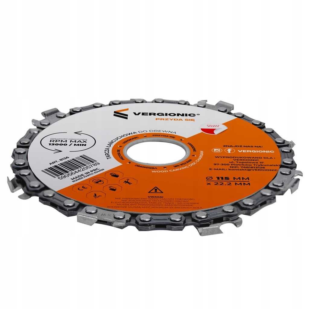 Tarcza łańcuchowa do drewna 115 mmx22,2 mm 8T piła tnąca na szlifierkę