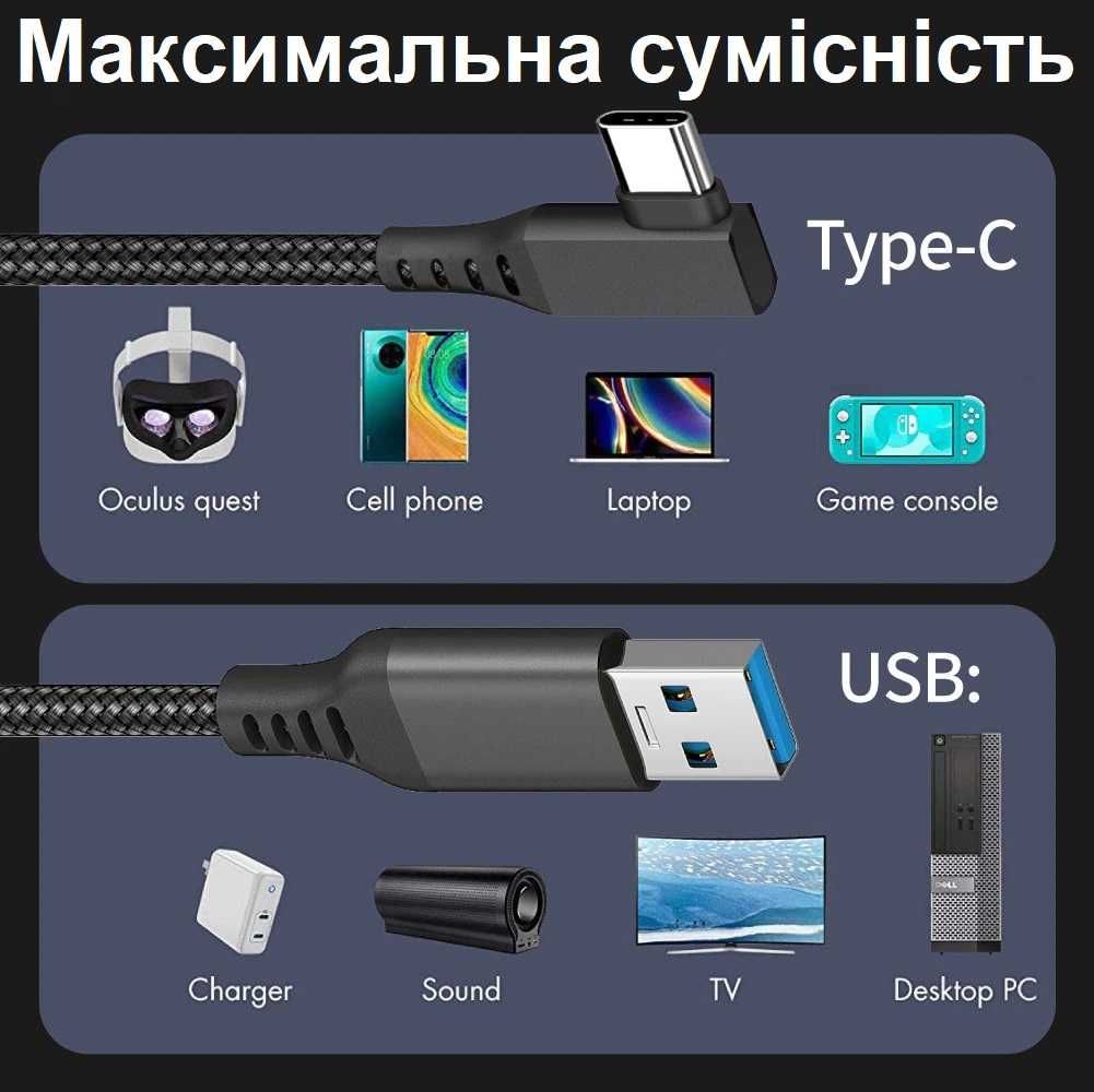 Кабель, шнур Oculus Link на Oculus quest 1/2/3, 5 м. usb 3.2 в оплетці