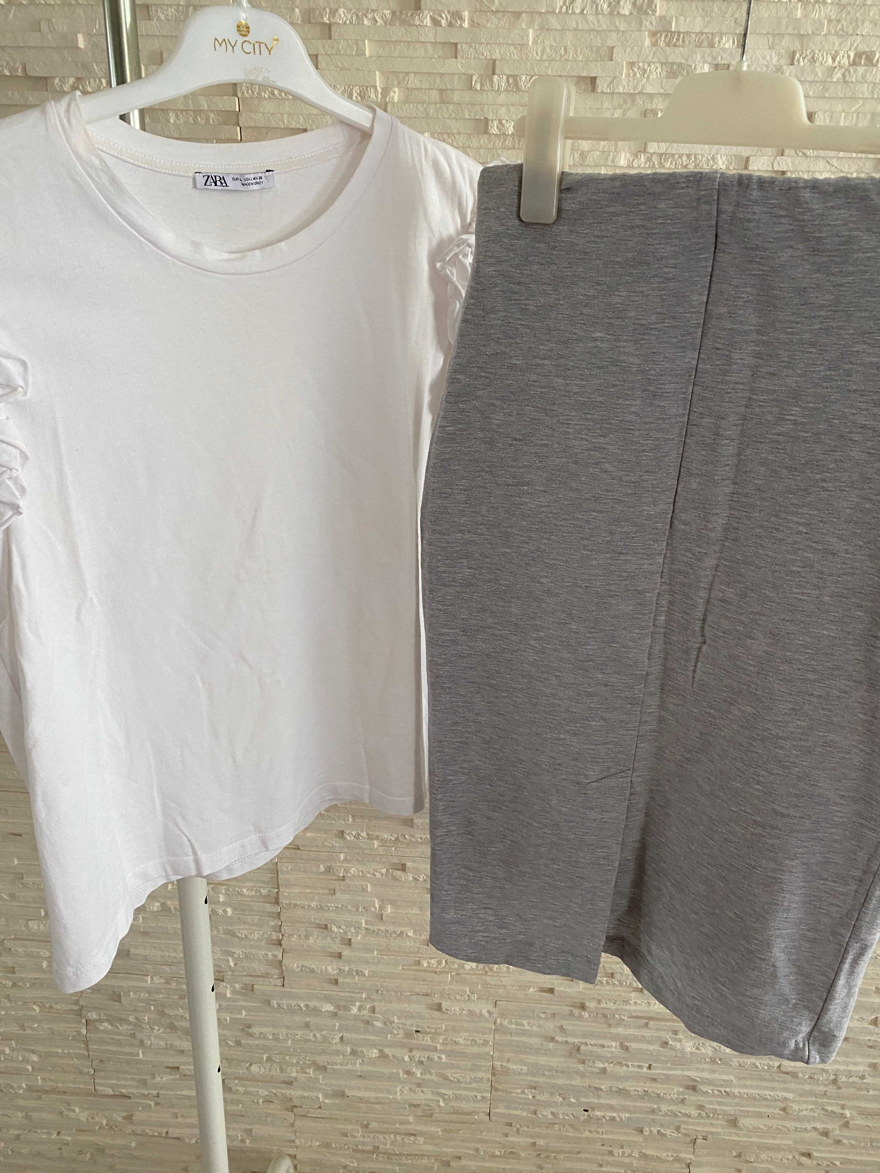 By o  la la spódnica szara tuba midi  + T-shirt zara M