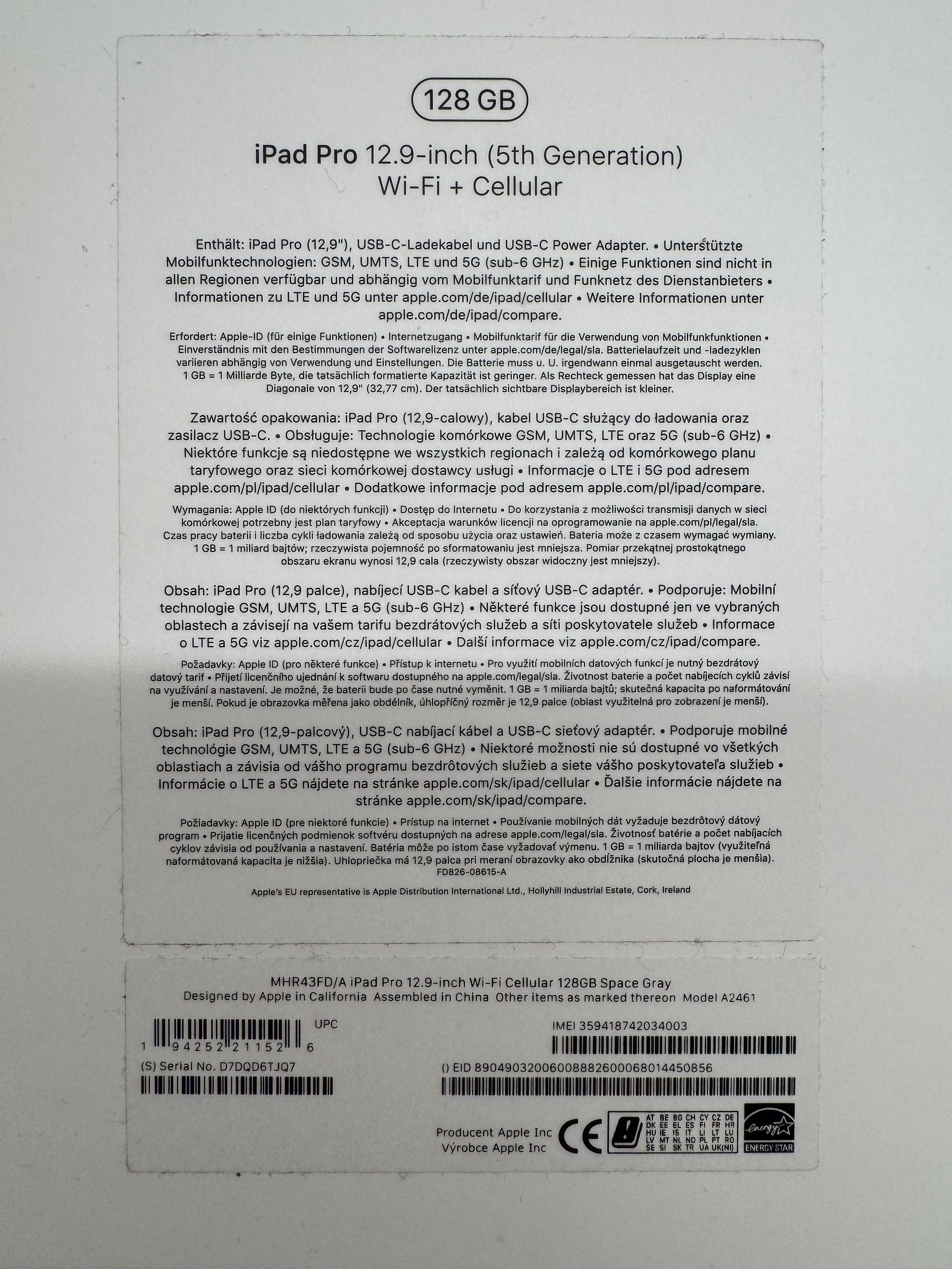 iPad Pro, 12,9 cala (5. generacji) 128GB M1 - Wersja Wi‑Fi + Cellular