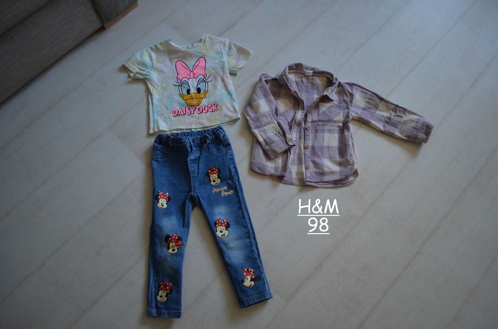 Koszula flanelowa w krate H&M 98 + jeansy