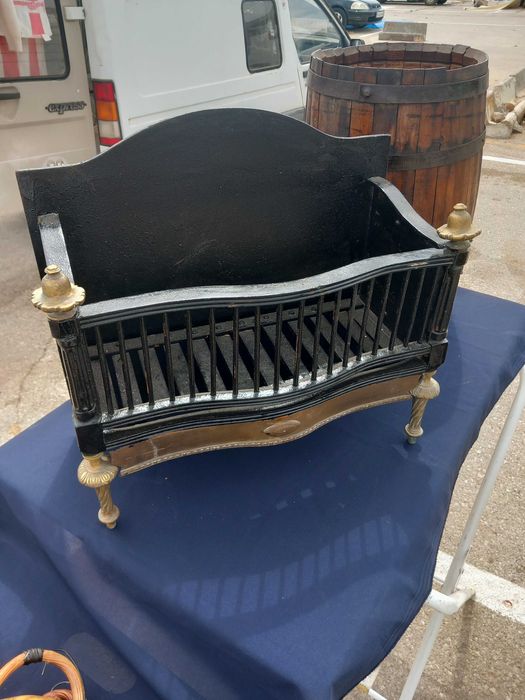 Grelha de lareira, ferro fundido, antiga Chicago Arts & Crafts