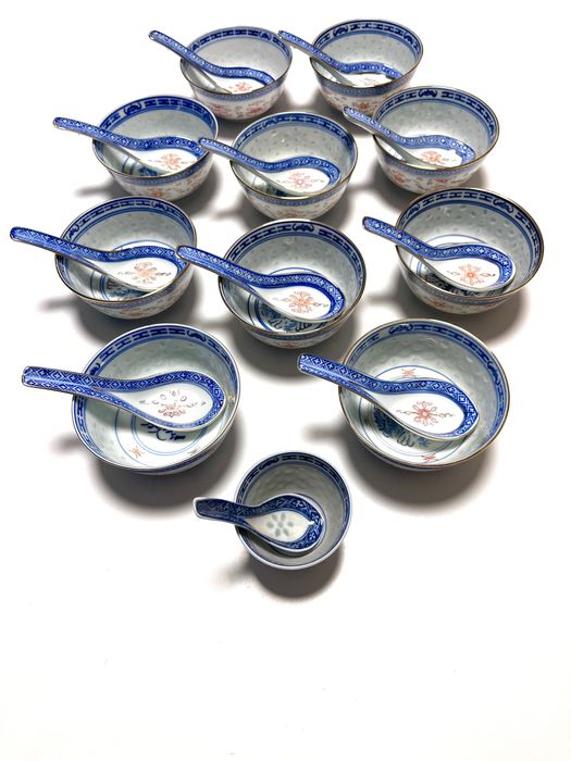 Bago de arroz - 10 vintage taças e colheres