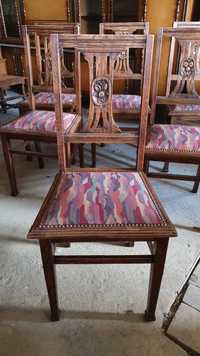 Krzesła dębowe secesyjne na kopytkach- komplet - 6 sztuk