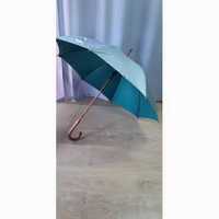 Зонт трость полуавтомат с деревянной ручкой серебристый и зеленый