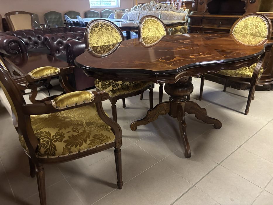 Stylowy Włoski Zestaw Stół 6 Krzeseł Nowa Tapicerka Meble Stylowe ital