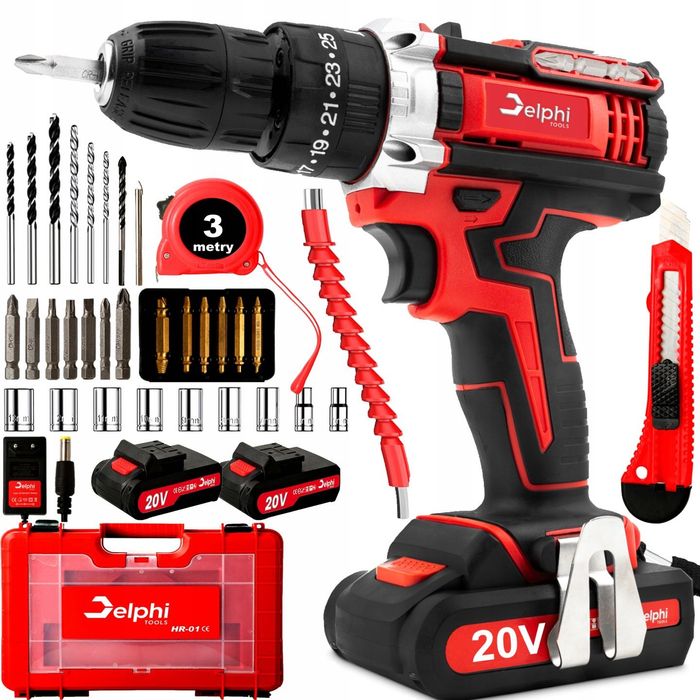 Wiertarko-wkrętarka akumulatorowa 20V 2xAKU udarowa zestaw + GRATIS