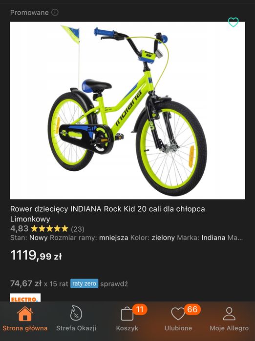 Rower dIeciecy indiana kola 20”