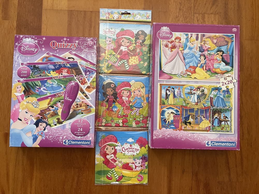 Magiczne pióro Clementoni, puzzle księżniczki i puzzle Truskawka