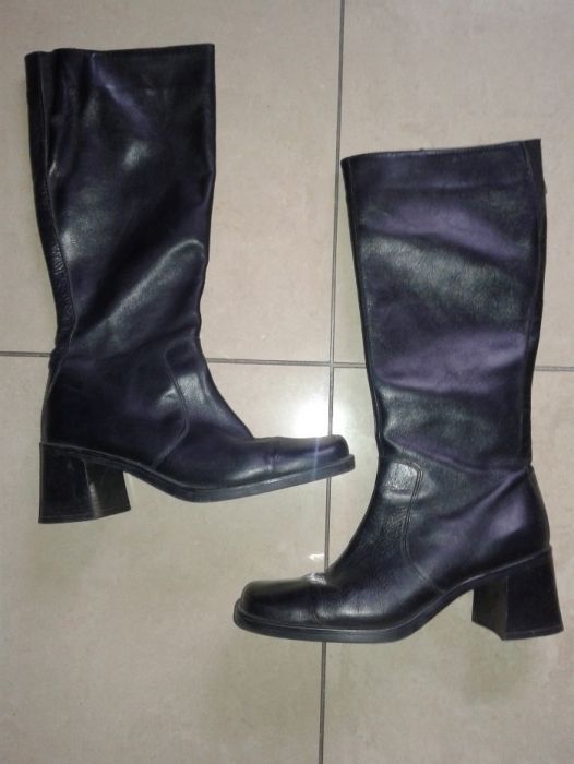 Czarne Skórzane Kozaki zimowe Roz. 38.5 - 39