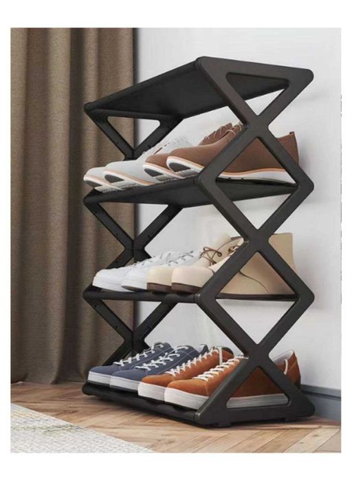 4-рівнева пластикова полиця для взуття з металевими трубками