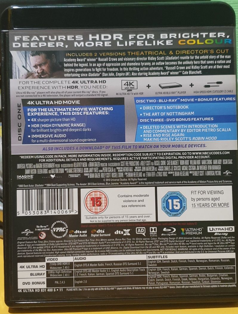 4k ultra hd blu ray Робін-Гуд 3 дискове видання з перекладом на 4 к ди
