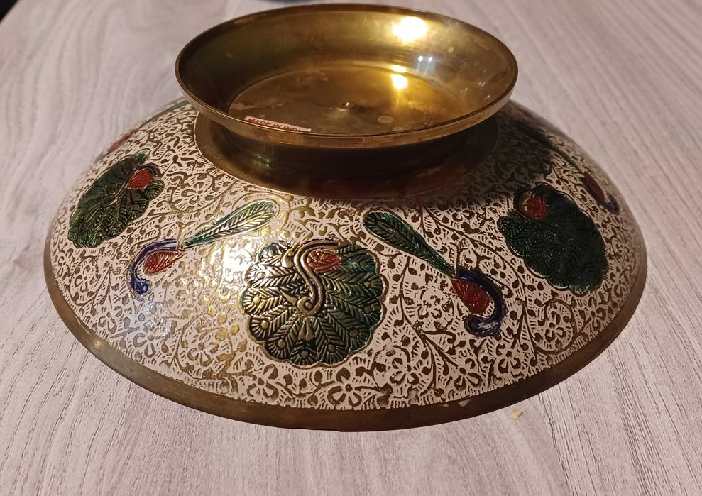 Misa patera mosiężna indyjska w pawie vintage