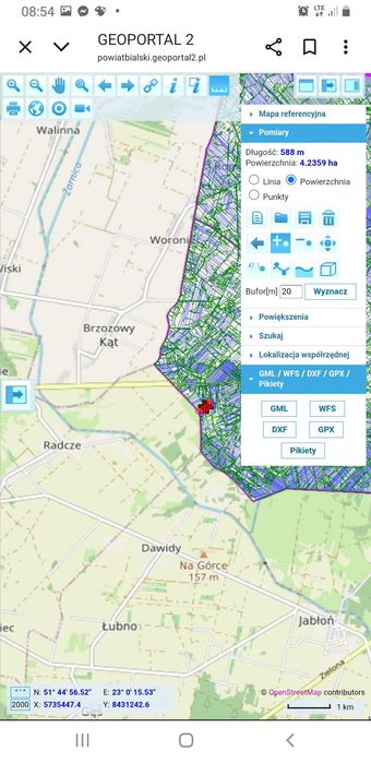 Działka rolna 4.2ha Dawidy Radcze Brzozowy Kąt