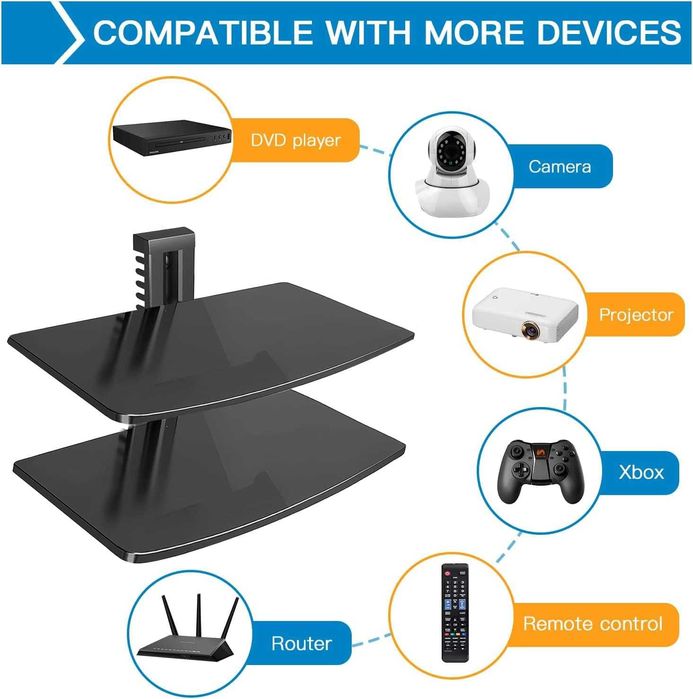 Suptek ‎CS202 Podwójna półka pod TV z szkła hartowanego, dla Xbox, DVD