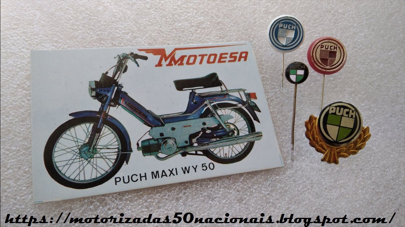Calendário Motoesa Puch Maxi WY 50 de 1982 + Alfinetes de Lapela Puch