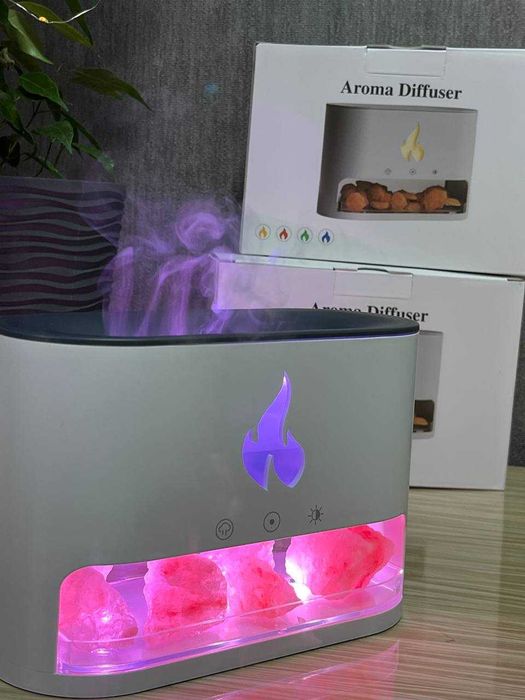 Увлажнитель воздуха с эффектом пламени и с гималайской солью 3в1 RGB