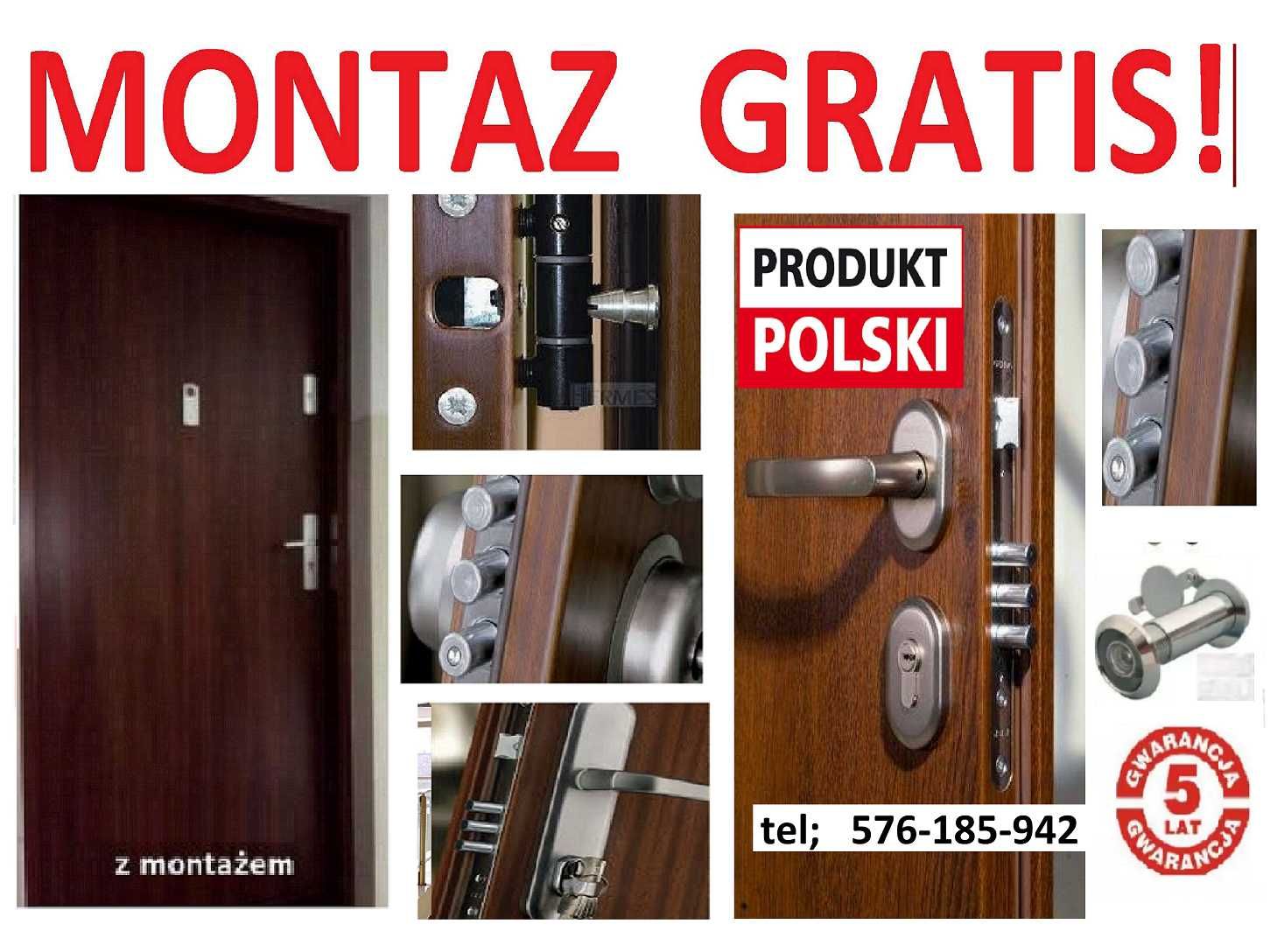 Drzwi zewnętrzne drewniane i metalowe z montażem, wejściowe