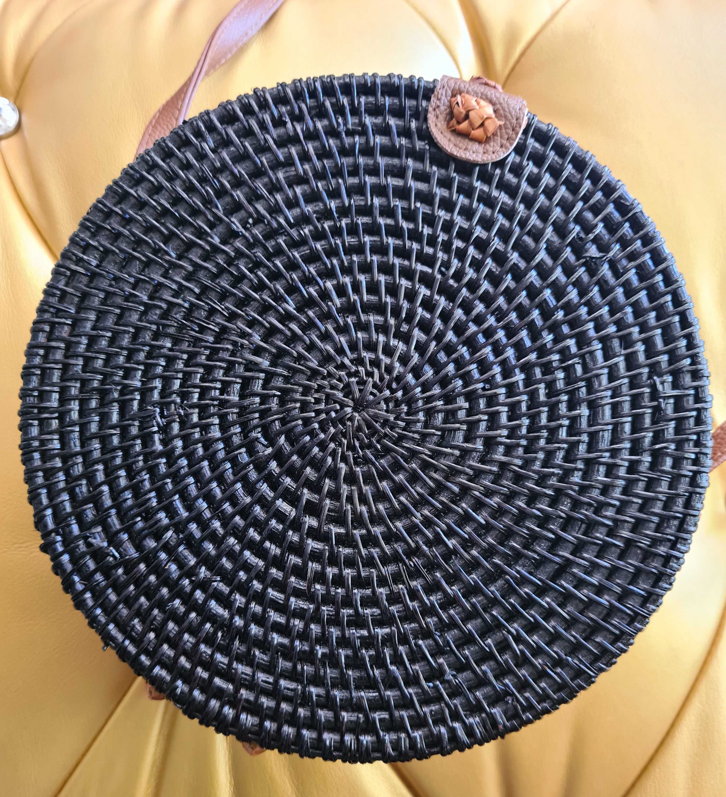 Bolsa Carteira Palhinha entrelaçada Preta redonda Mala Moda verão