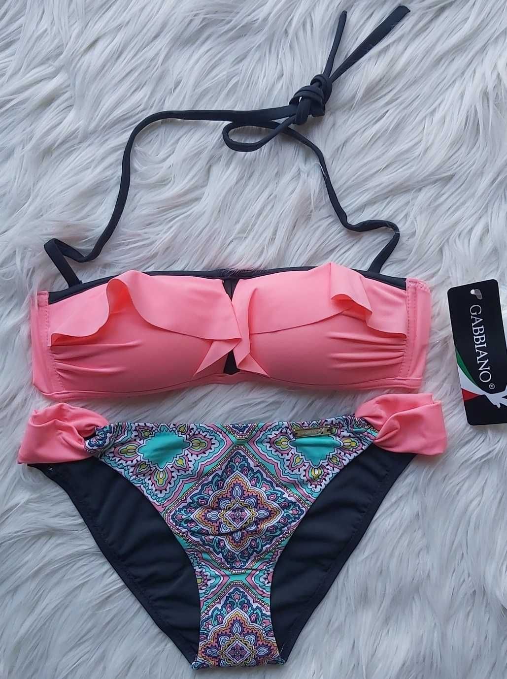 40 D/L Bikini Gabbiano różowe falbanki Push up Nowy strój kąpielowy