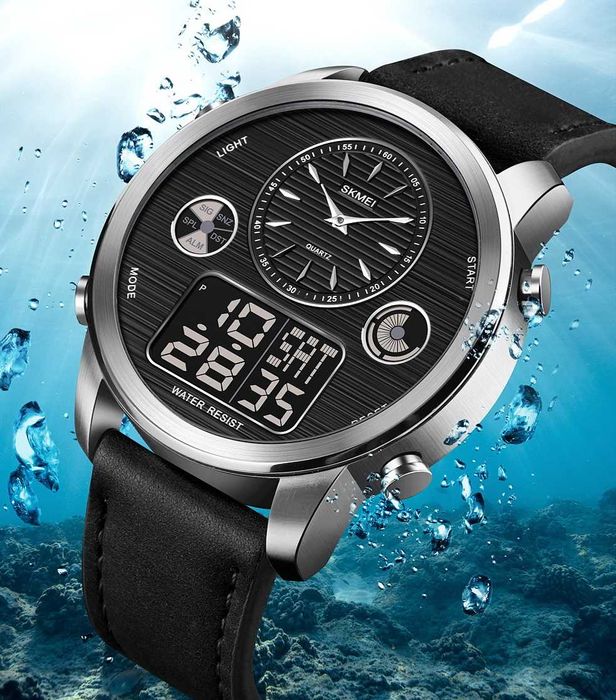 Biznesowy Zegarek Męski Na Skórzanym Pasku METAL Czas Światowy LED