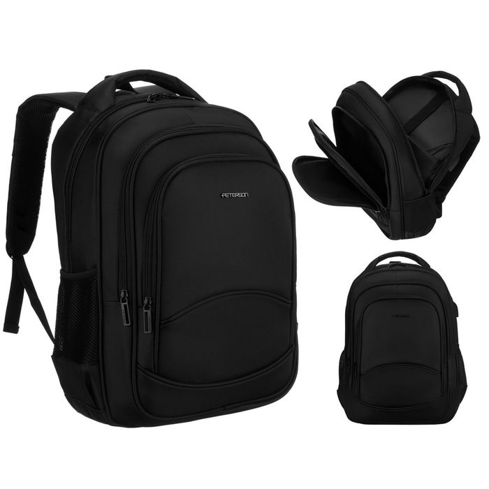 plecak szkolny z poliestru w czarnym kolorze z portem usb  - peterson