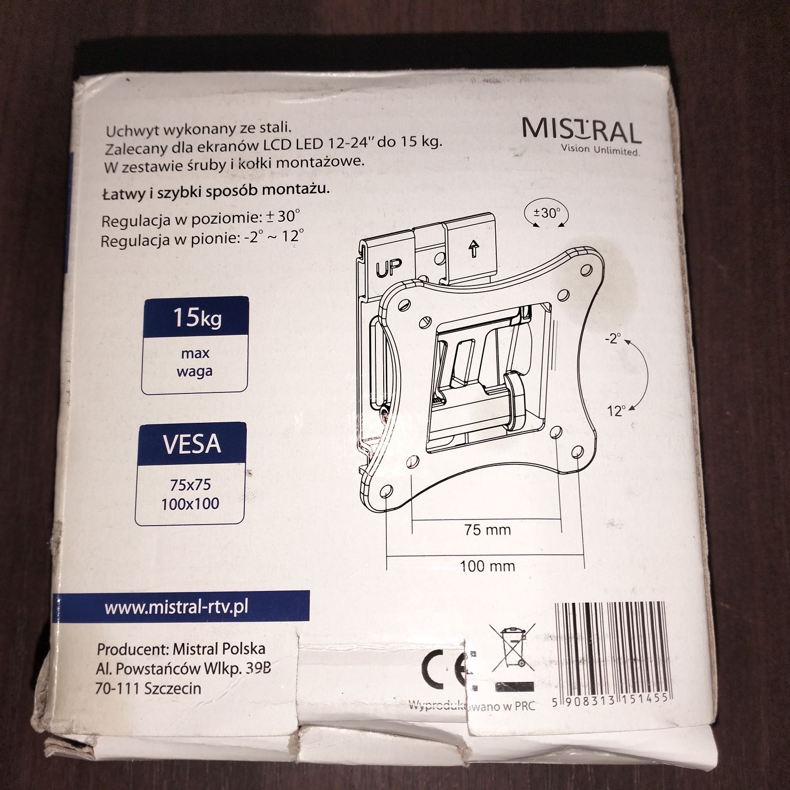 Uchwyt do telewizora mistral 12''-24'' MI-U101

Standard VESA 75x75, 1