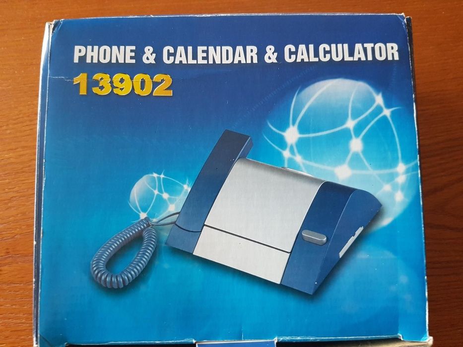 Telefone de mesa com calculadora e calendário (novo)