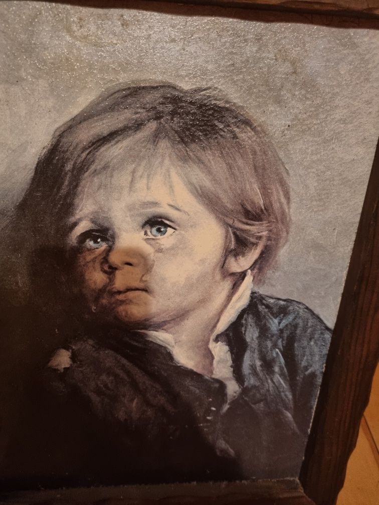 Stary obraz płaczący chłopiec