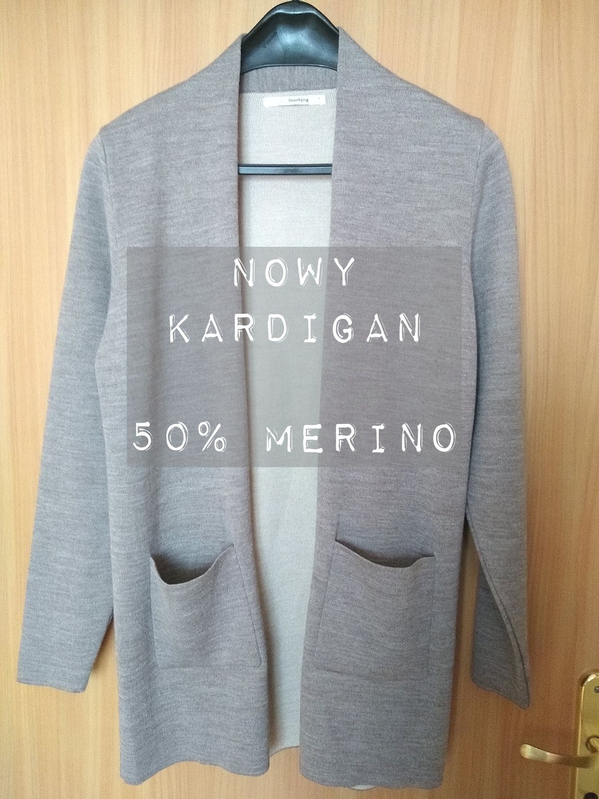 Duński elegancki długi kardigan, 50% Merino