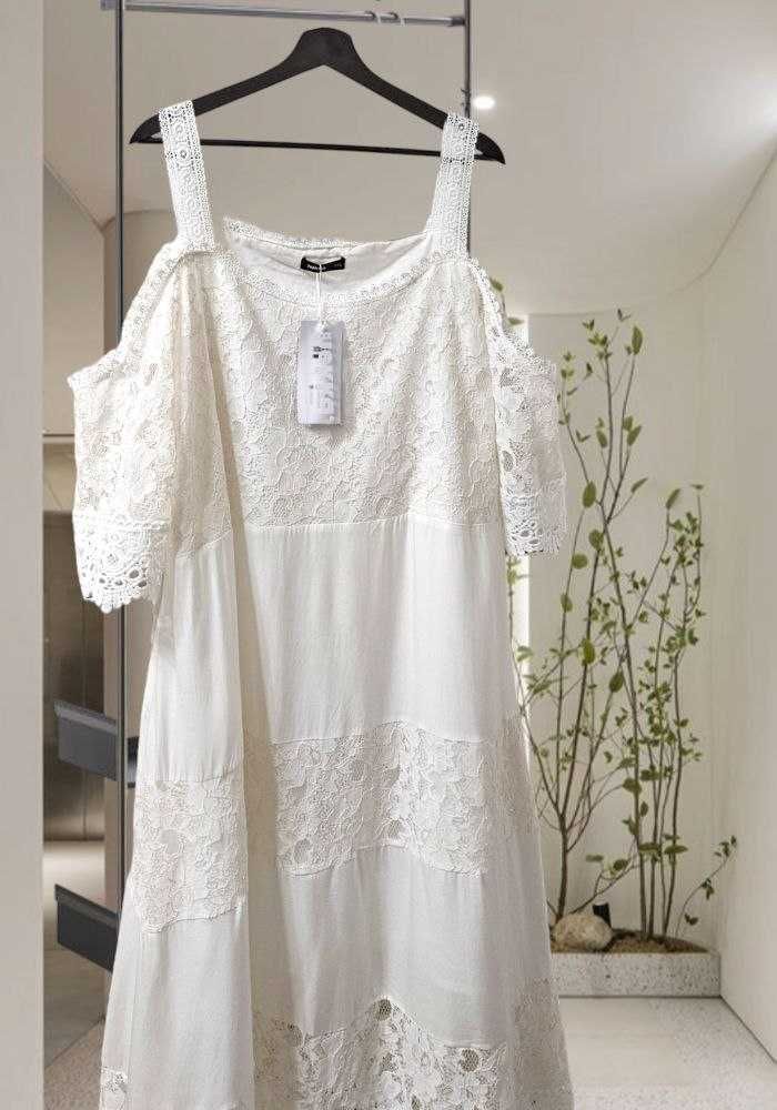Белое свободное платье с элементами кружева Hekka, р. 2XL