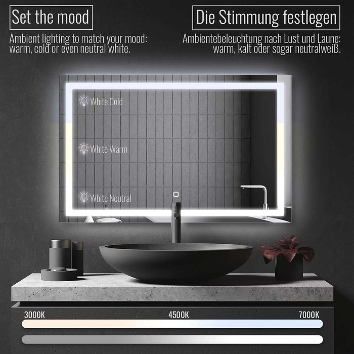 Nowe lustro łazienkowe / lusterko ścienne / szkło / LED / IP44  !K321!