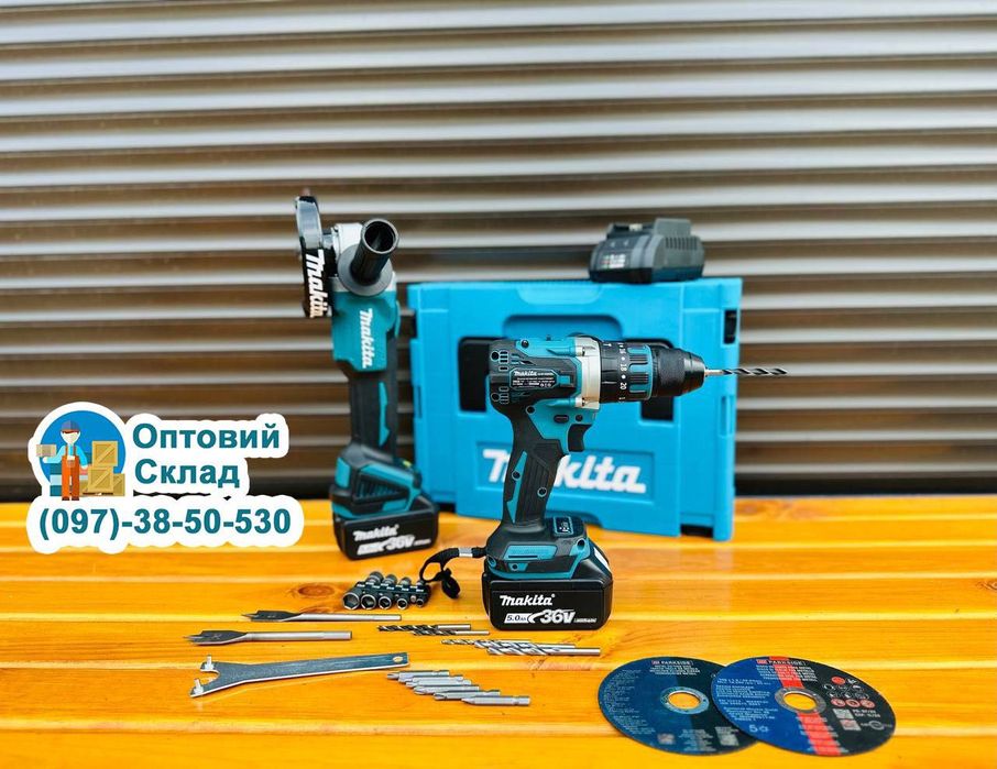 Аккумуляторный Набор 2/1 Makita Болгарка DGA 504 + Шуруповерт DHP 485