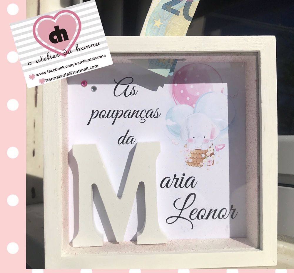 Quadros de nascimento e mealheiros personalizados