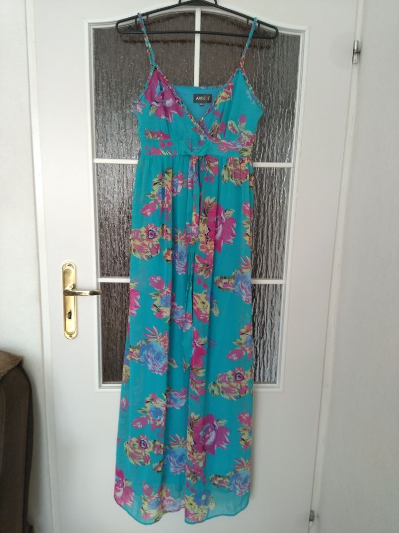 Sukienka maxi lato r. M/L szyfonowa kwiaty wakacyjna Apricot
