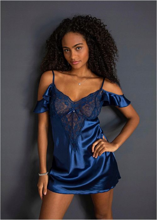 B.P.C koszula nocna satynowa z koronką granatowa ^40/42