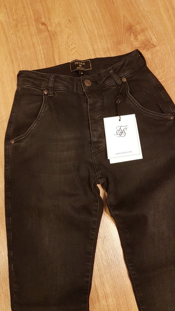 Siksilk jeansy męskie spodnie dżinsy skiny slim fit czarne