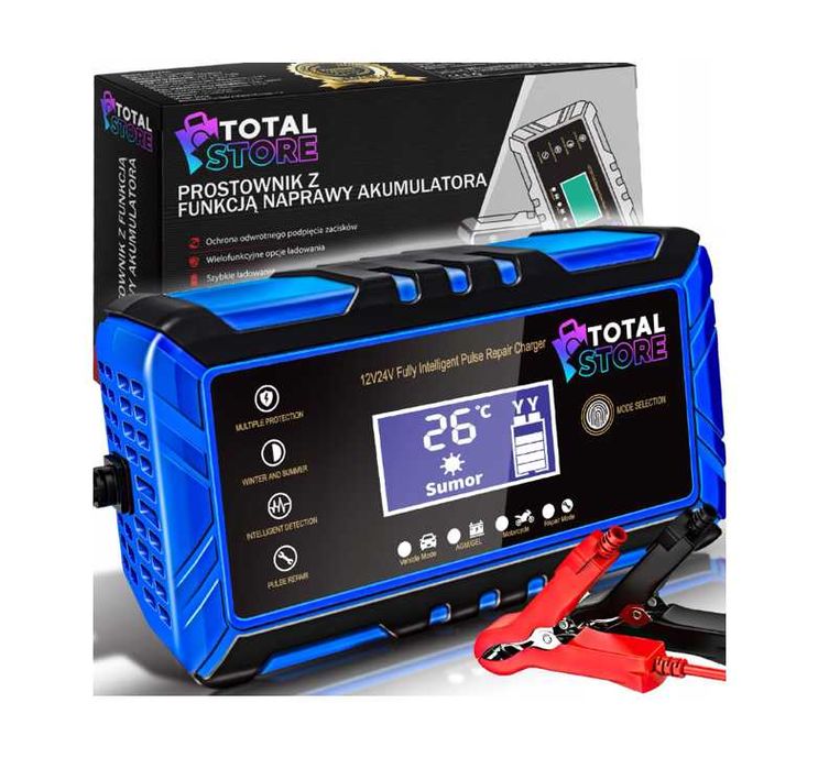 MOCNY PROSTOWNIK Do Akumulatorów Samochodowy Z Funkcją Naprawy