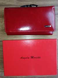 Portfel RFID skórzany Angela Moretti czerwony błyszcząc nowy prezent