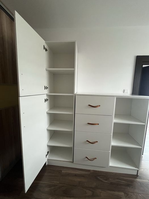 Nowoczesna komoda/szafka z półkami i szufladami - biała, 210 cm wys