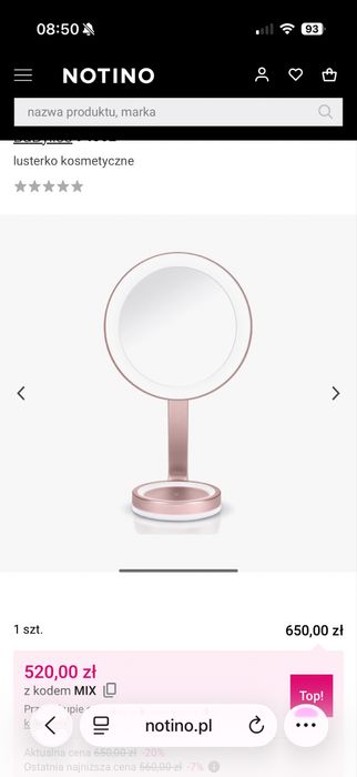 Lusterko led lustro babyliss kosmetyczne różowe prezent