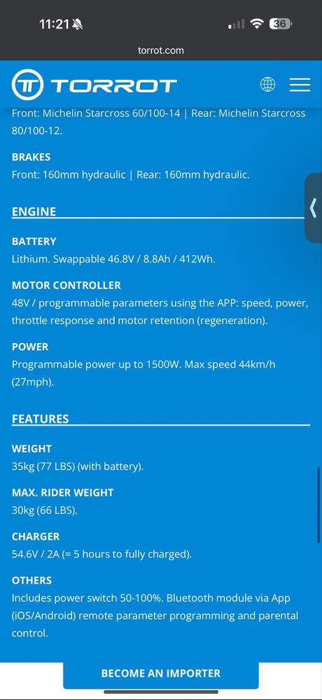 Torrot MX2 Moto Eletrica criança nova