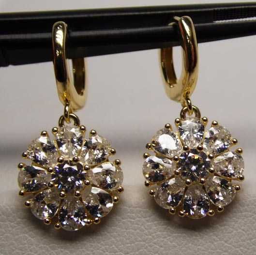 Kolczyki okrągłe markizy cyrkonie łezki srebro złocone