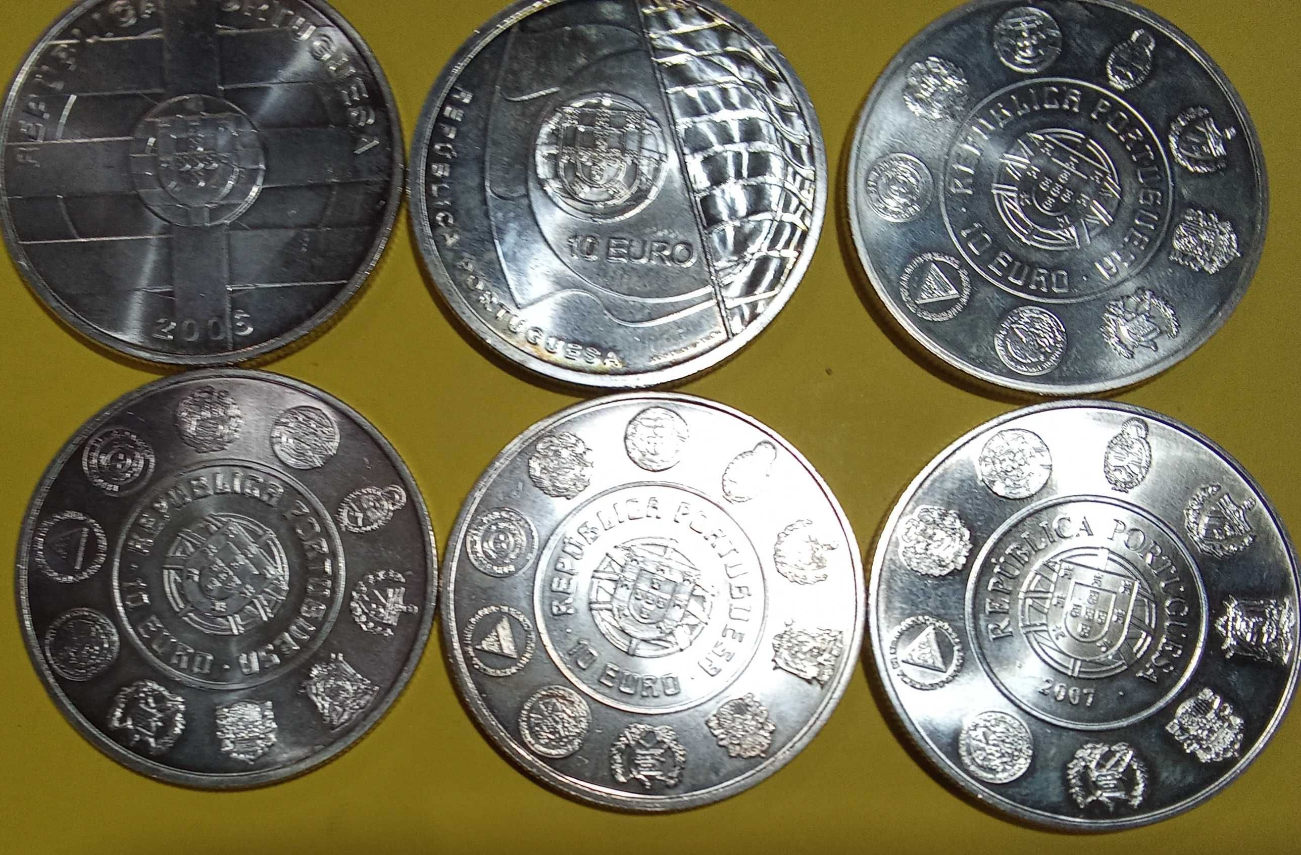 6 moedas de 10 Euros de diversos anos e comemorações