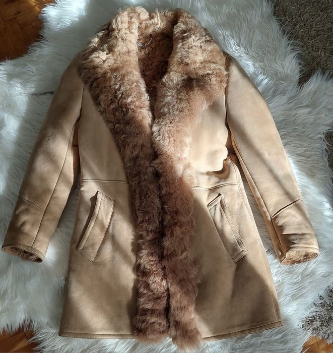 Kożuch damski włoski 100% skóra zamszowa delikatna jagnięca