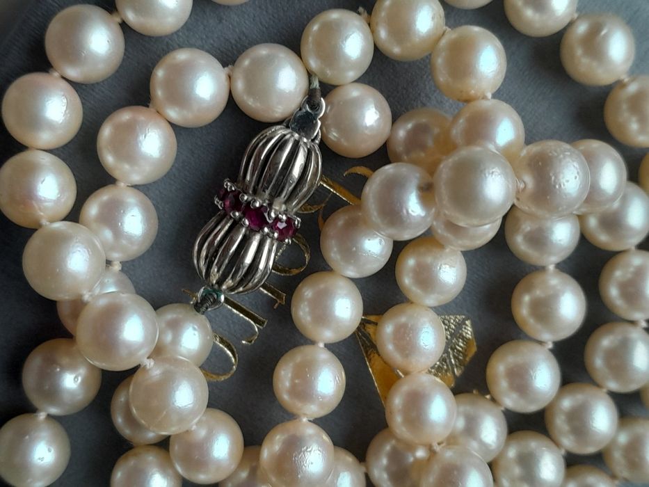 Naszyjnik Perły Akoya Rubiny Złoto 585