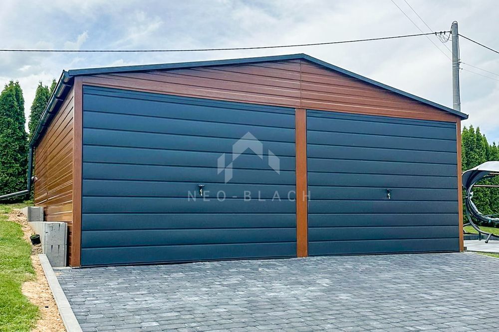 Garaż Blaszany 6X5M - 2X Bramy - Drzwi Okno Złoty Dąb Rynny Nb187