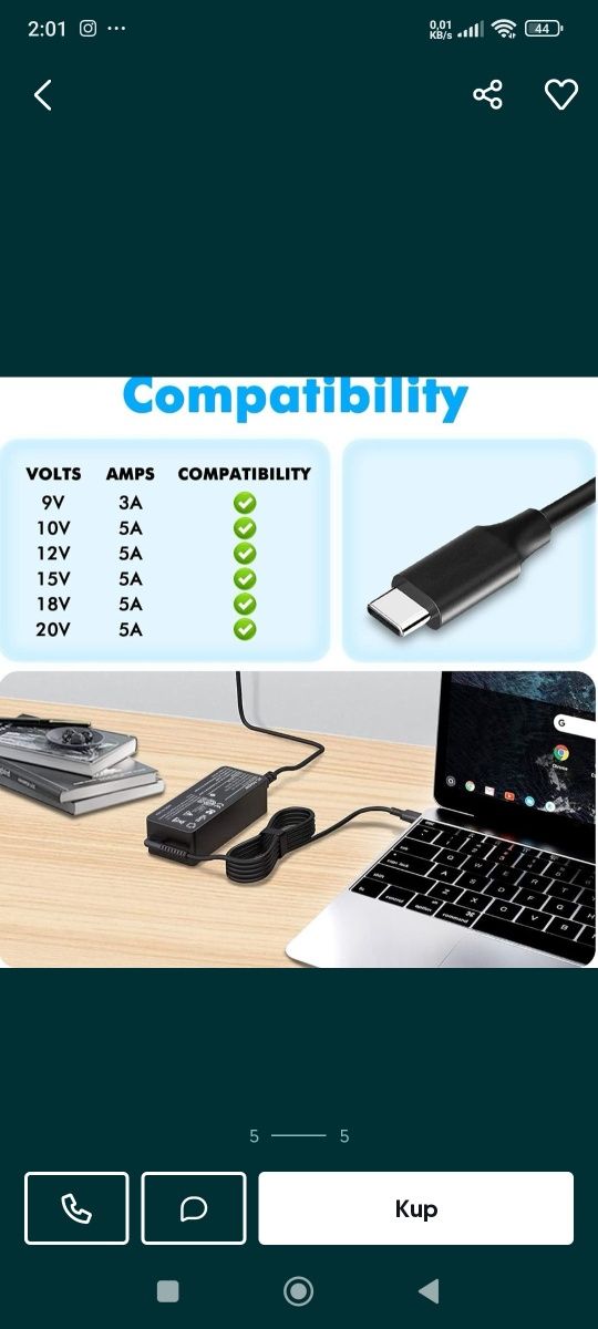 Adapter Przenośna ładowarka USB C typ C kabel zasilajacy do mac B