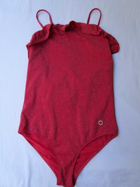 Fato de Banho Brilhante com folho, cor vermelho, Massimo Dutti