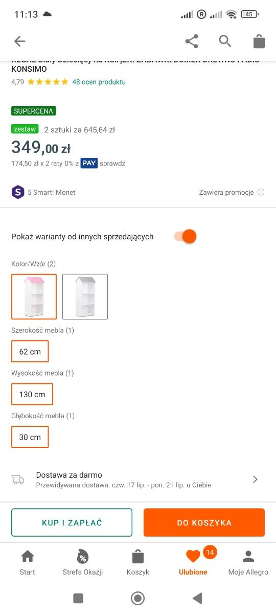 Dwa regały do pokoju dziecięcego konsimo